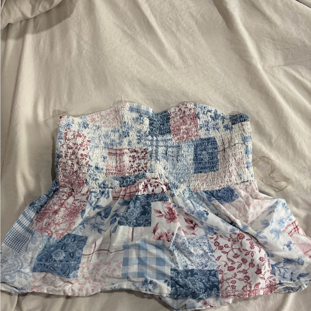 American Eagle Outfitters red white and blue Smocked Top